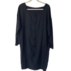 Vintage Shift Dress Womens Size Large L Viscose Linen Feel Decorative Buttons